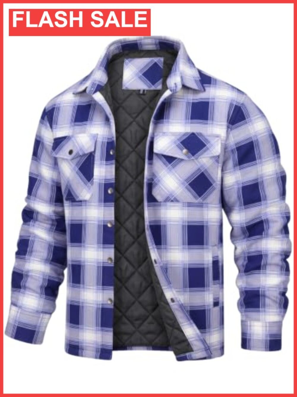 Men's Plaid Quilted Lined Fleece Shacket Snap Button Winter Shirt Jacket